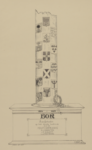 32837 Afbeelding van een zuil met de wapens van de leden van het Utrechtse studentengezelschap BOR ter gelegenheid van ...